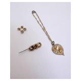 14K CHAIN, 10K - 2.45 DWT; 10K PIN AND EARRINGS