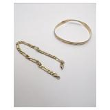 18K GOLD BRACELET W/ DENT AND LINK BRACELET