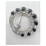 14K DIAMONDS AND SAPPHIRE CIRCLE PIN 1.25"