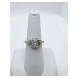 18K DIAMOND RING ROUND MINE CUT CENTER STONE WITH