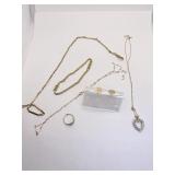 14K GOLD MIX 9.64 DWT NECKLACE, RING, HEART