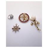 14K CHERUB PIN W/ GARNET STONES, STAR PIN, ROSE