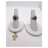 10K 1976 & 67 CLASS RINGS, 10K CROSS PENDANT