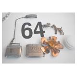 SILVERPLATE BUCKLE, TWO STERLING DOG PINS W/