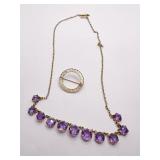 10K CIRCLE PIN .70 DWT; 10 KT NECKLACE W/ PURPLE