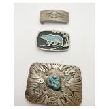 BELT BUCKLE WITH TURQUOISE INLAY LARGEST ONE 3.5"