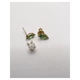 UNMARKED EARRING GREEN STONES AND CLEAR PENDANT