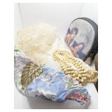 BONE 50" L STRAND OF BEADS, HANKIES, ZIPPER BAG,