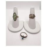 STERLING LADIES RINGS 2 WITH TURQUOISE SZ. 7 -