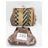 TWO WELL WORN COIN PURSES ONE VINYL ONE FABRIC