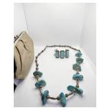 SILVER NECKLACE W/ POLISHED TURQUOISE 24"; ROBIN