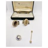 CUFF LINKS; COLLAR BAR; 1 YEAR SERVICE PIN