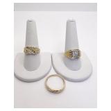 10K RINGS -9.5 & 10 SIZE- ONE BAND W/ 9 DIAMONDS,