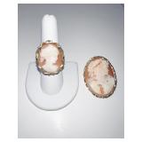 14K CAMEO PIN/PENDANT MARKED 585 AND RING MARKED