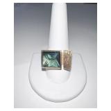 14K RING BLUE GREEN STONE UNUSUAL SETTING 10.8