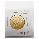 1913-P INDIAN HEAD $5.00 GOLD PIECE