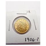 US GOLD $2.50 - 1906-P CORONET