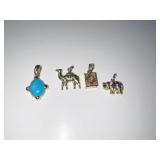 18K GOLD CHARMS/PENDANTS INCLUDING CAMEL, BIBLE,