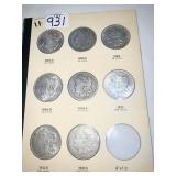 MORGAN SILVER DOLLARS 1903-0- 1921-S - 8 TOTAL
