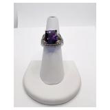COSTUME RING W/ PURPLE SQ. STONE SZ. 6.5