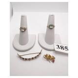 14K 1/ MOON PIN W/ PEARLS AND BLUE STONES, 14K