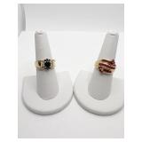 14K SAPPHIRE RING WITH TWO SIDE CZ STONES AND 10K