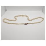 PEARL NECKLACE WITH DIAMOND AND RUBY CLASP 18"
