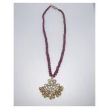 22 K 14" BEADED NECKLACE WITH STAR AND MOON