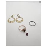 14K EARRINGS 3.01 DWT; TWO UNMARKED RING W/ LOOSE