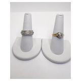 14K RINGS - BOTH SIZE 8 - SMALL DIAMOND 3 ROWS &