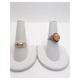 14K RINGS SZ. 7 CAMEO RING; 9.5 BAND WITH SMALL