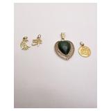 18K HEART PENDANT, FLOWER PENDANT, ETC. 8.85 DWT