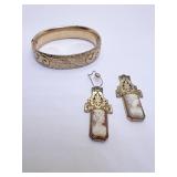 14K GOLD BRACELET; CAMEO EARRINGS ETCHED
