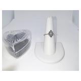 14K BLUE STONE WITH CENTER DIAMOND RING SIZE 7 IN