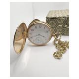 ELGIN POCKET WATCH HUNTER CASE MONOGRAM FRONT W/