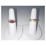 14K GOLD RINGS 3.4 DWT - (1) RED TRIANGLE SHAPE