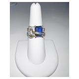 18K GOLD RING UNIQUE SAPPHIRE W/ DIAMOND HEART