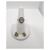 DIAMOND CENTER W/ EMERALD SURROUND PIERCED