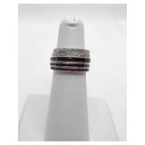FIVE RINGS UNMARKED RED STONES AND CZ SIZE 5-5.5
