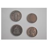 1926 QUARTER, 1877 QUARTER, 1899 LIBERTY HEAD V,