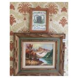 MOUNTAIN PAINTING FRAMED IN UNIQUE WOOD FRAME AND