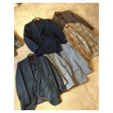 3 WOOL BLAZERS AND 2 THREE PIECE PIN STRIPE SUITS