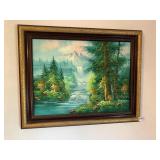 OIL ON CANVAS WATERFALL SCENE SIGNED BOTTOM