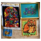 FRAMED CREWEL FLOWER PICTURE, COMPLETE