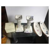 TALL LENOX CANDLE STICKS, RING HOLDER, BUTTER