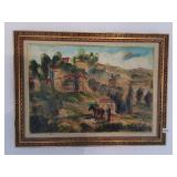 32.5X24 ORIGINAL OIL ON CANVAS, VILLAGE SCENE,