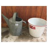ENAMELED PAIL AND GALVANIZED WATERING CAN