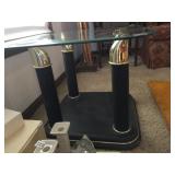 26 SQX20H BLACK AND GOLD, GLASS TOP SIDE TABLE