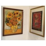 VAN GOGH SUNFLOWERS FRAMED PRINT ON FABRI 26X21,