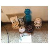 LENOX AUTUMN OWL, TALL BLUE VASE, BLUE/WHITE